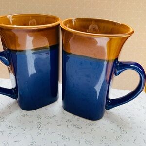 Retro Royal Norfolk Blue and Brown Ceramic Coffee Mugs Set of 2